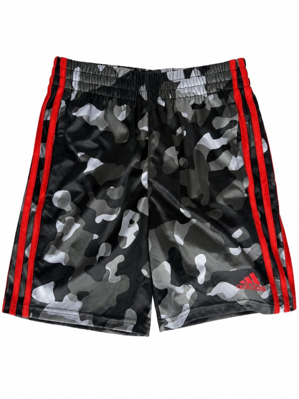 Adidas Boys Shorts Size S 8 Camo Red Stripes Athletic Regular Fit Camouflage